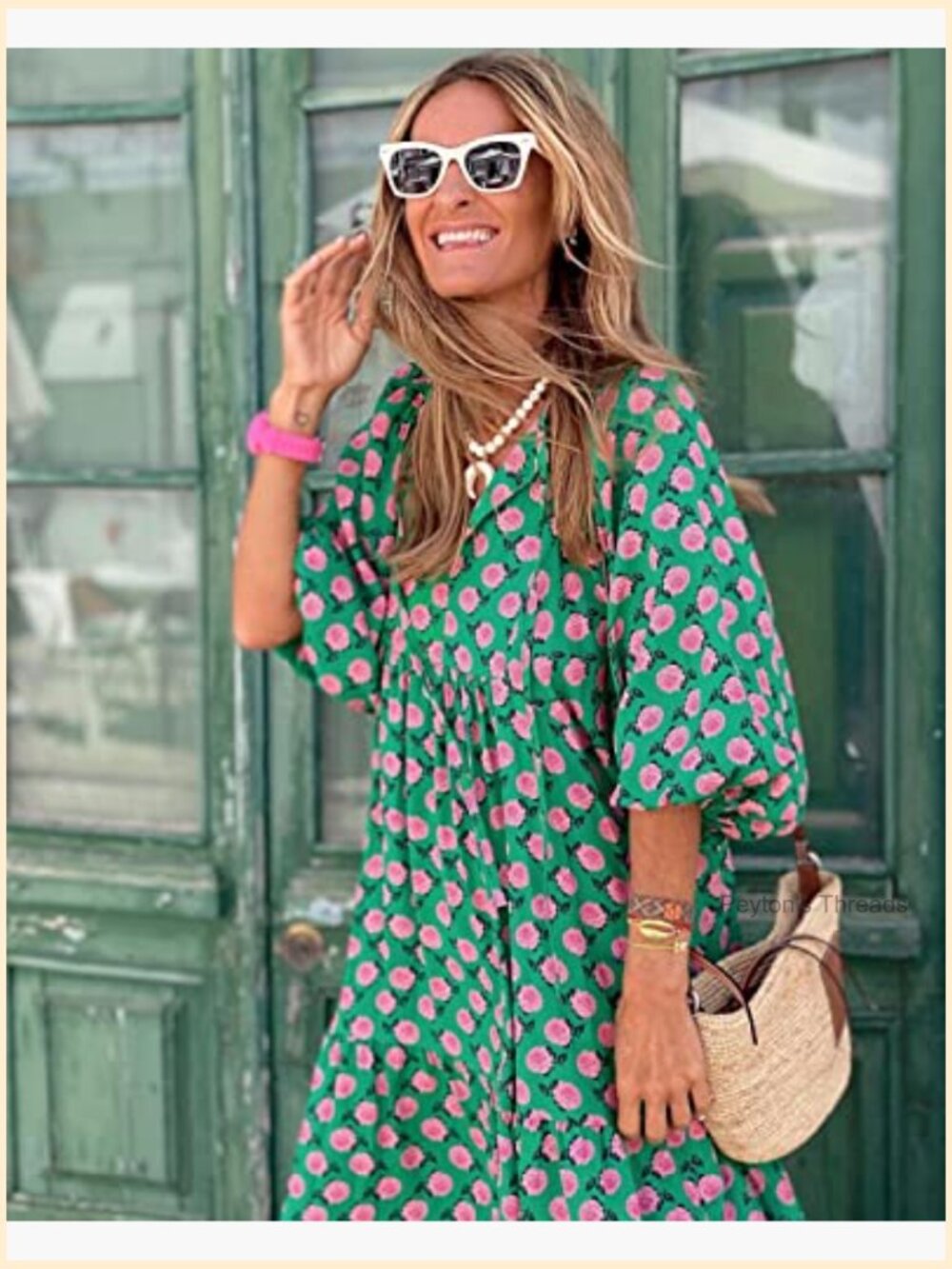 Loose Fit V-Neck Half Sleeve Bohemian Geometric Maxi Dress - Picture 3 of 7